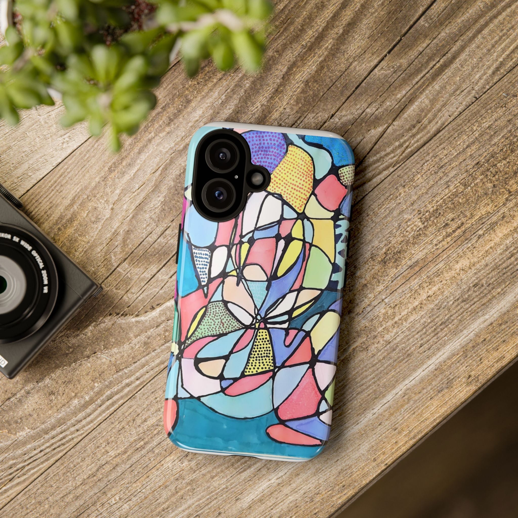 Abstract Pastel Mosaic Phone Case — Colorful Floral Geometric iPhone Cover
